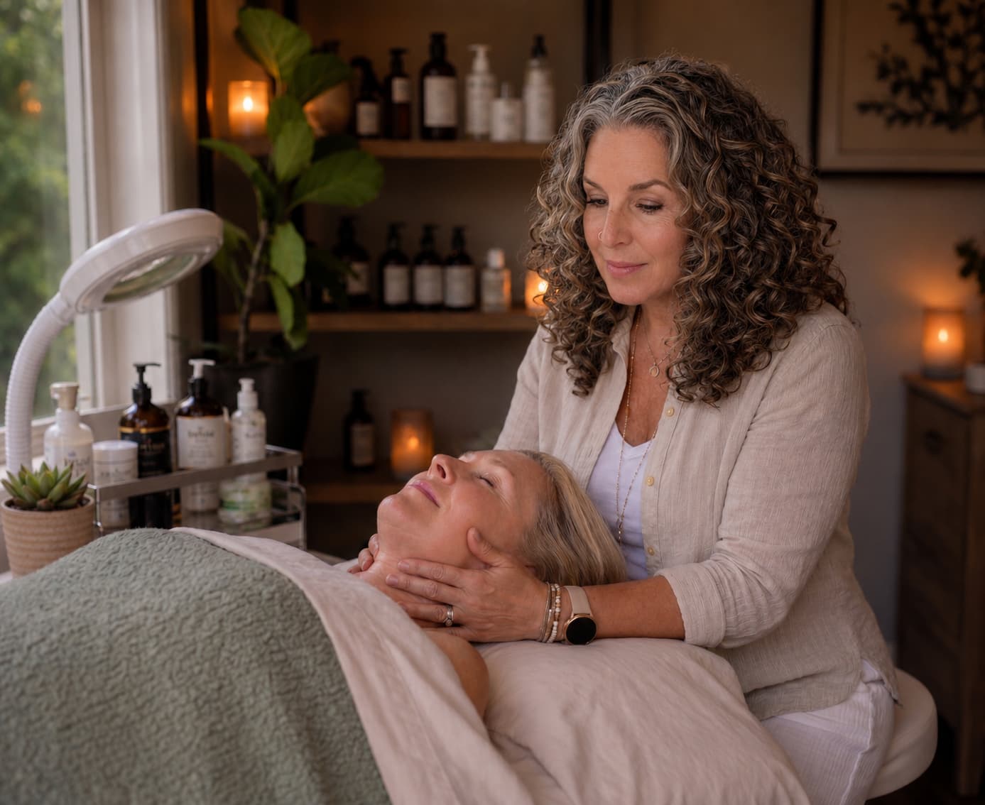 Tracey Lontos performing a facial treatment